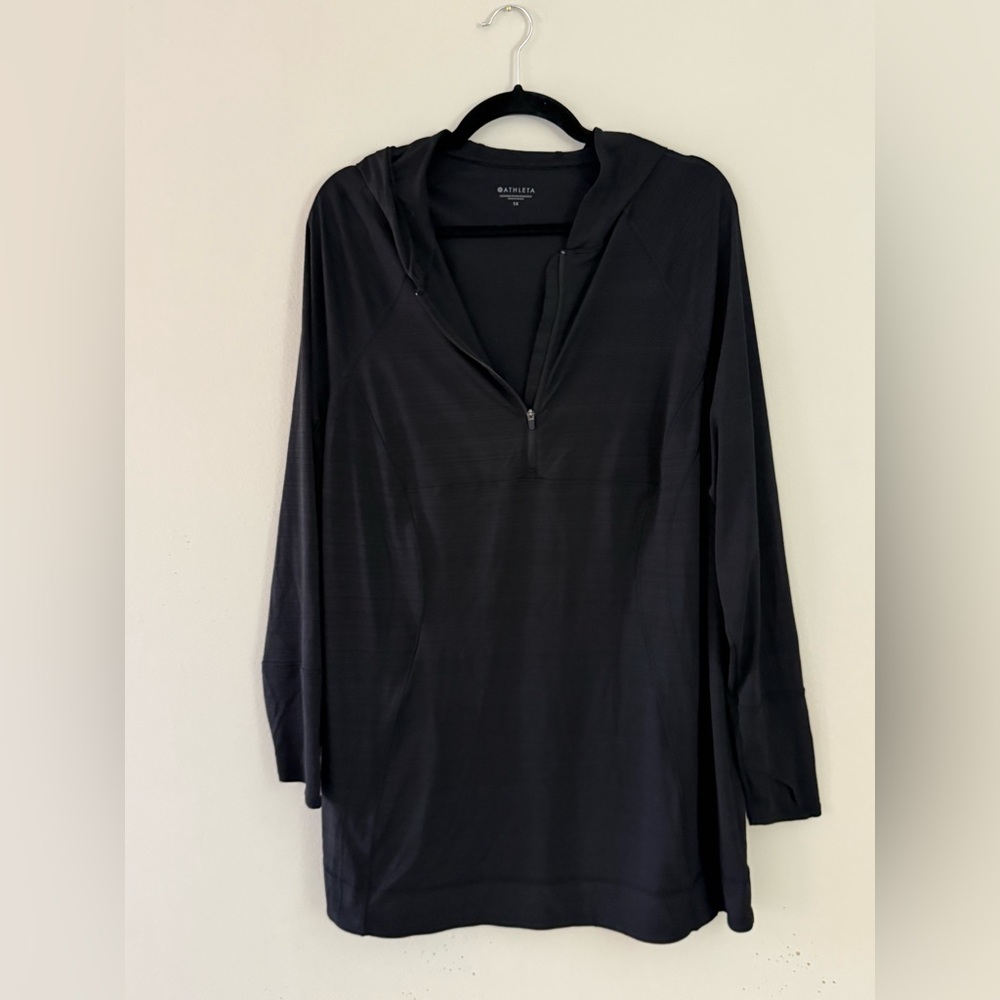 Athleta Black Hooded Tunic Half Zip Performance Top 1X